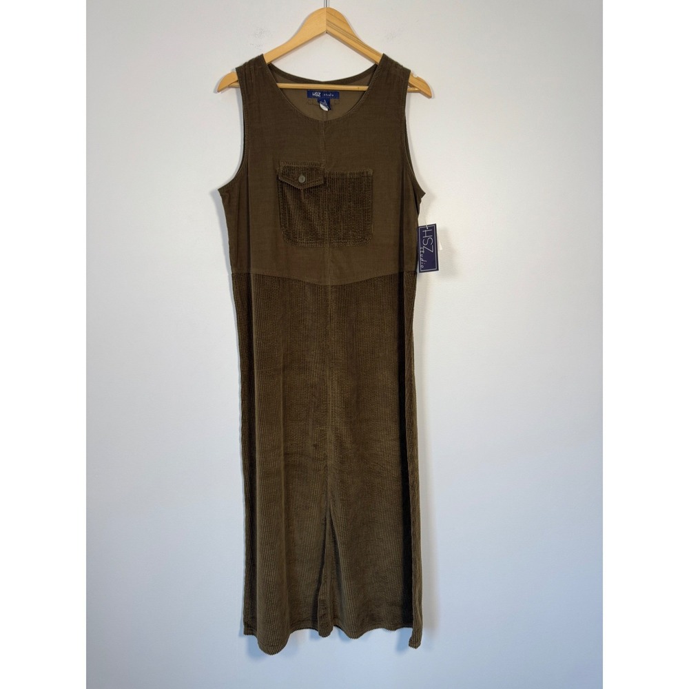 Cottagecore HSZ Studio Womens Small Jumper Dress Olive Brown Corduroy Sleeveless